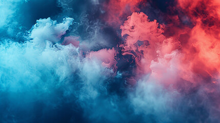 Obraz premium Eye-catching abstract background showcasing vibrant acid red and blue colors intertwined with whimsical smoky clouds.