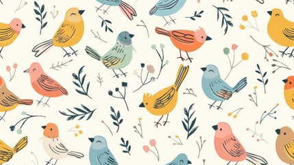 Obraz premium Adorable doodle birds pattern perfect for backgrounds wallpapers and fabric designs