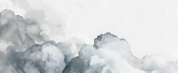White Watercolor Background With Gray Clouds