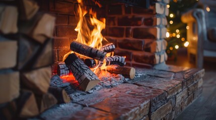 Flames in a Wood Fireplace 