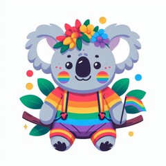 Obraz premium A cartoon koala wearing a rainbow outfit and holding a rainbow flag