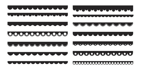 Scalloped border simple divider ornament edge cutout decoration isolated on white background. 