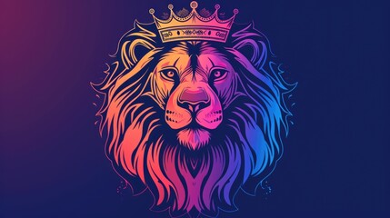 Obraz premium Cartoon lion with crown depicted in a cold gradient line drawing