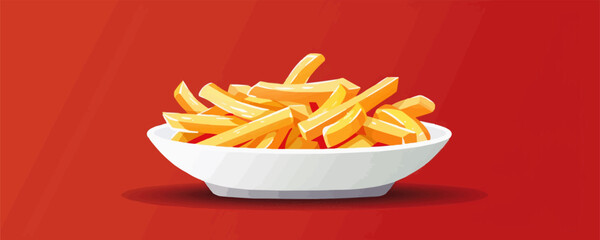 french fries on plate vector flat minimalistic isolated illustration