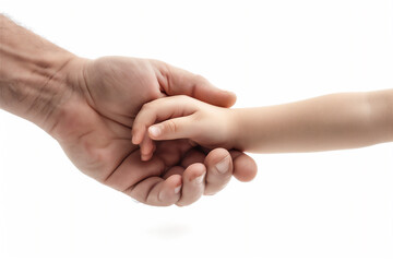 Fathers hand holding his child hand isolated on white, Fathers Day Illustration 