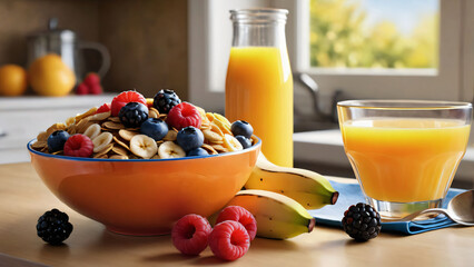 Healthy cereal breakfast with fruits