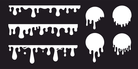 Dripping Paint molten splash, liquid flow abstract shape stain isolated on transparent background. Fluid trickle, border or stencil.