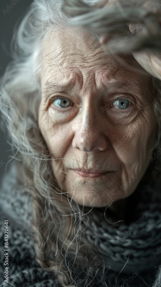 Canvas Prints An older woman with white hair and blue eyes