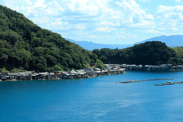sky, sea and fishing village in summer of Japan