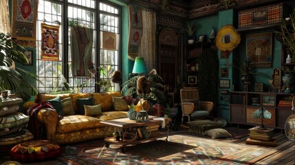 A living room filled with furniture and lots of windows