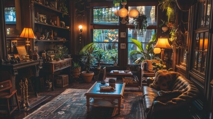 A living room filled with furniture and lots of plants