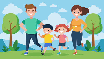 happy family jogging on a park