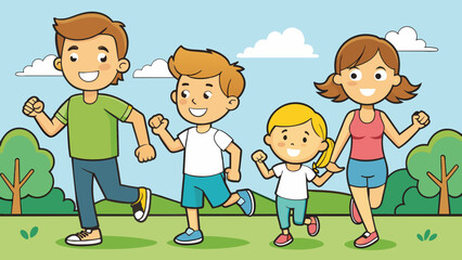 happy family jogging on a park