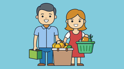 happy couple doing shopping vector illustration