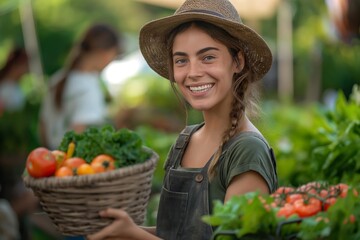Beautiful Female Street Vendor Managing a Farm Stall at an Outdoors Eco Market