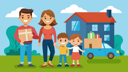 happy family moving to a new home vector illustration