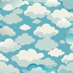 Seamless pattern of cute clouds with subtle shading, Generative AI