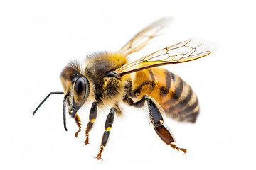 Bee in close up on white background
