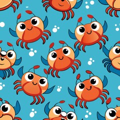 Obraz premium Seamless pattern of cute little crabs with smiling faces, Generative AI