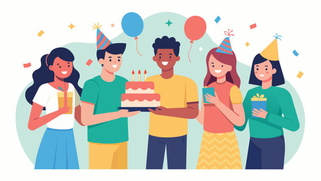 birthday party celebration with cake and friends clip art preview