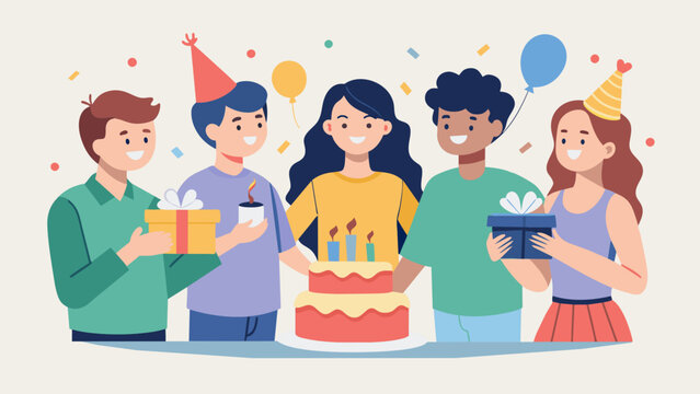 birthday party celebration with cake and gifts clip art preview