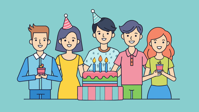 birthday party people holding cake and candles clip art preview
