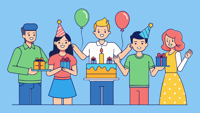 birthday party people holding gifts and cake clip art preview