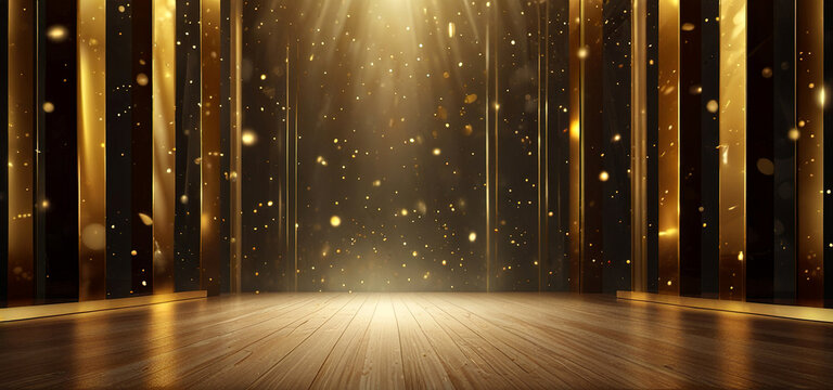 Luxury gold award night background, gold lines decoration and lights