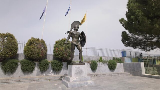 Statue Of Leonidas In Sparta, Greece - Wide Shot