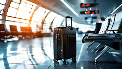 Black suitcase in airport