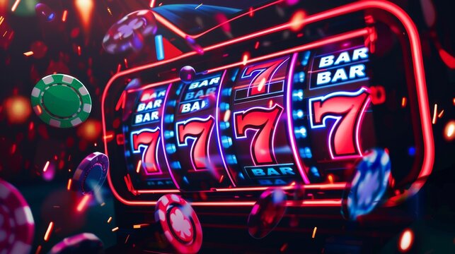 Vibrant Close-Up of Slot Machine Winning Combination in Casino