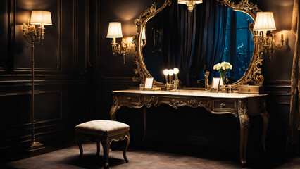 Interior of an old vintage vanity table 
