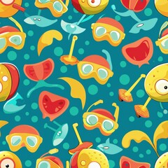 Naklejka premium Seamless pattern of small snorkels and diving masks with simple details, Generative AI