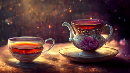 Fototapeta premium Cup of tea on table art illustration design