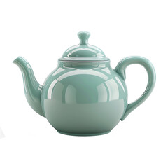 A teapot with a lid sits on a white background