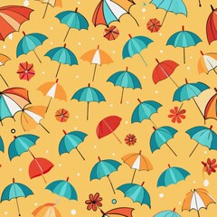 Seamless pattern of tiny beach umbrellas with simple patterns, Generative AI
