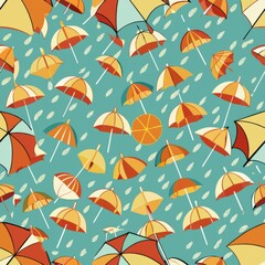 Naklejka premium Seamless pattern of tiny beach umbrellas with simple patterns, Generative AI