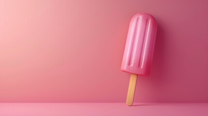 Pink popsicle leaning against a pink background, minimalistic composition emphasizing the sweet treat and monochromatic color scheme. 3D Illustration.