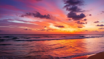 The sky is painted with the vivid colors of the setting sun