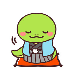 着物を着た巳のかわいいキャラクター　お辞儀　イラスト素材