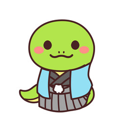 着物を着た巳のかわいいキャラクター　イラスト素材