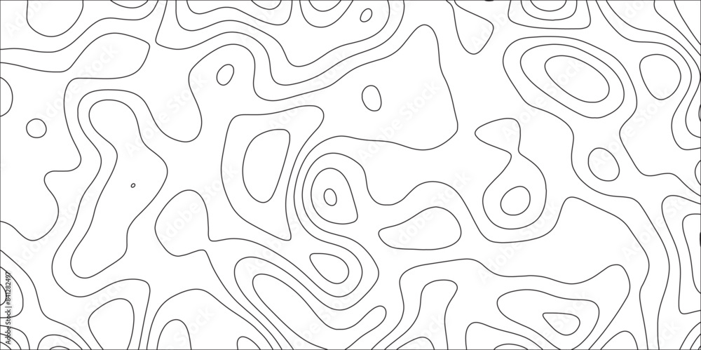 Fototapete Abstract Topographic line map background. White curved soft lines shiny hair topographic contours terrain texture. Ocean topographic line map with curvy wave. 