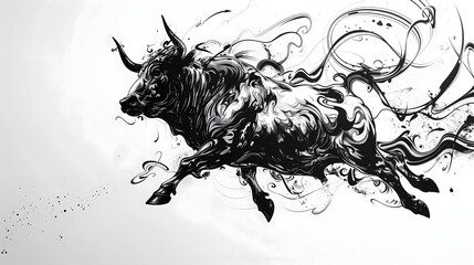 Pintura abstracta de toro de lidia en movimiento