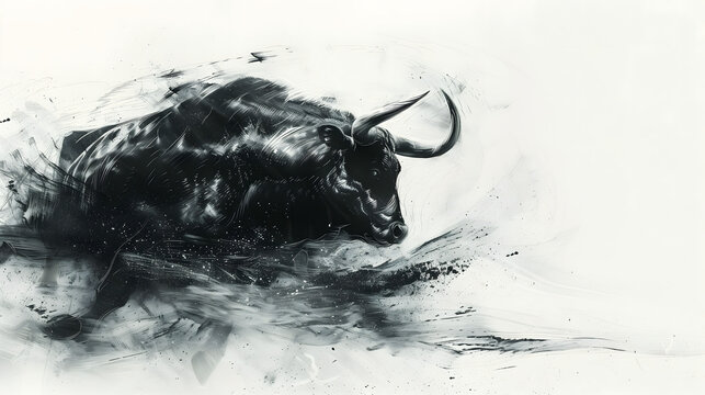 Pintura abstracta de toro de lidia en movimiento