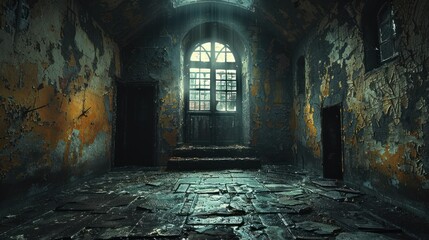 Obraz premium Dirty dark interior in a spooky old building