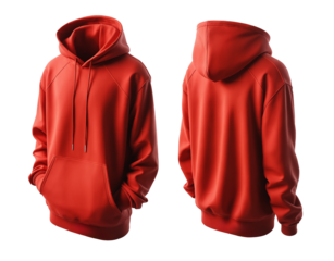 Red hoodie front and back view, hoodie mockup, png isolated background