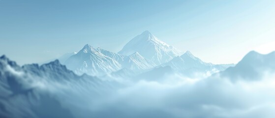 Serene Hazy Mountain Peaks in Soft Morning Light with Space for Text | Peaceful Blurred Mountain Landscape with Wide Angle View