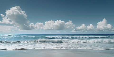 Fototapeta premium Beach landscape at sunny day, minimalist summer illustration