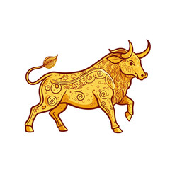 golden Bull logo vector art illustration icon logo, featuring a modern stylish shape with an underline, set on a solid white background.
