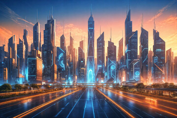 Obraz premium Future Digital City Smart City and technology business concept